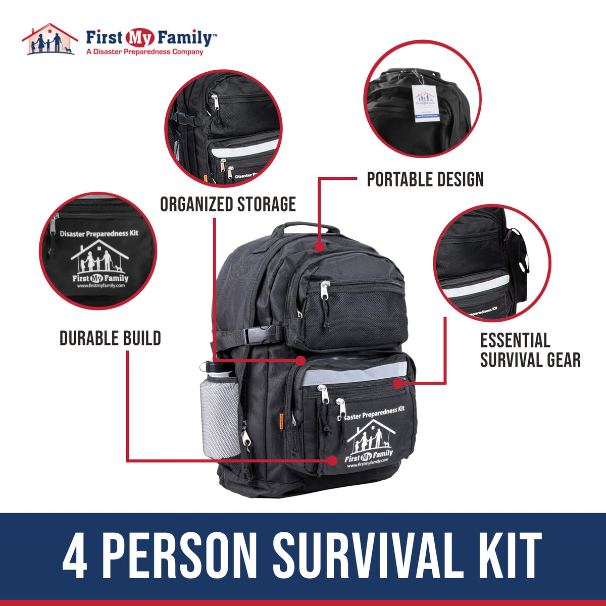 First My Family 4-Person 72-Hour Disaster Preparedness Kit – Emergency Survival Kit with Food, Water & First Aid