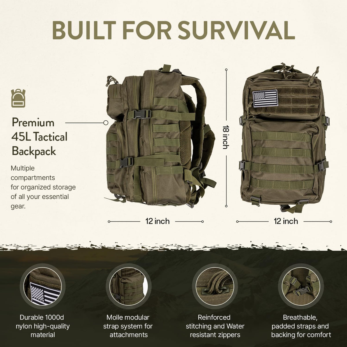 TacPreps 45L Complete 72-Hour Emergency Survival Backpack Kit – Pre-Packed Bug Out Bag for 2 People