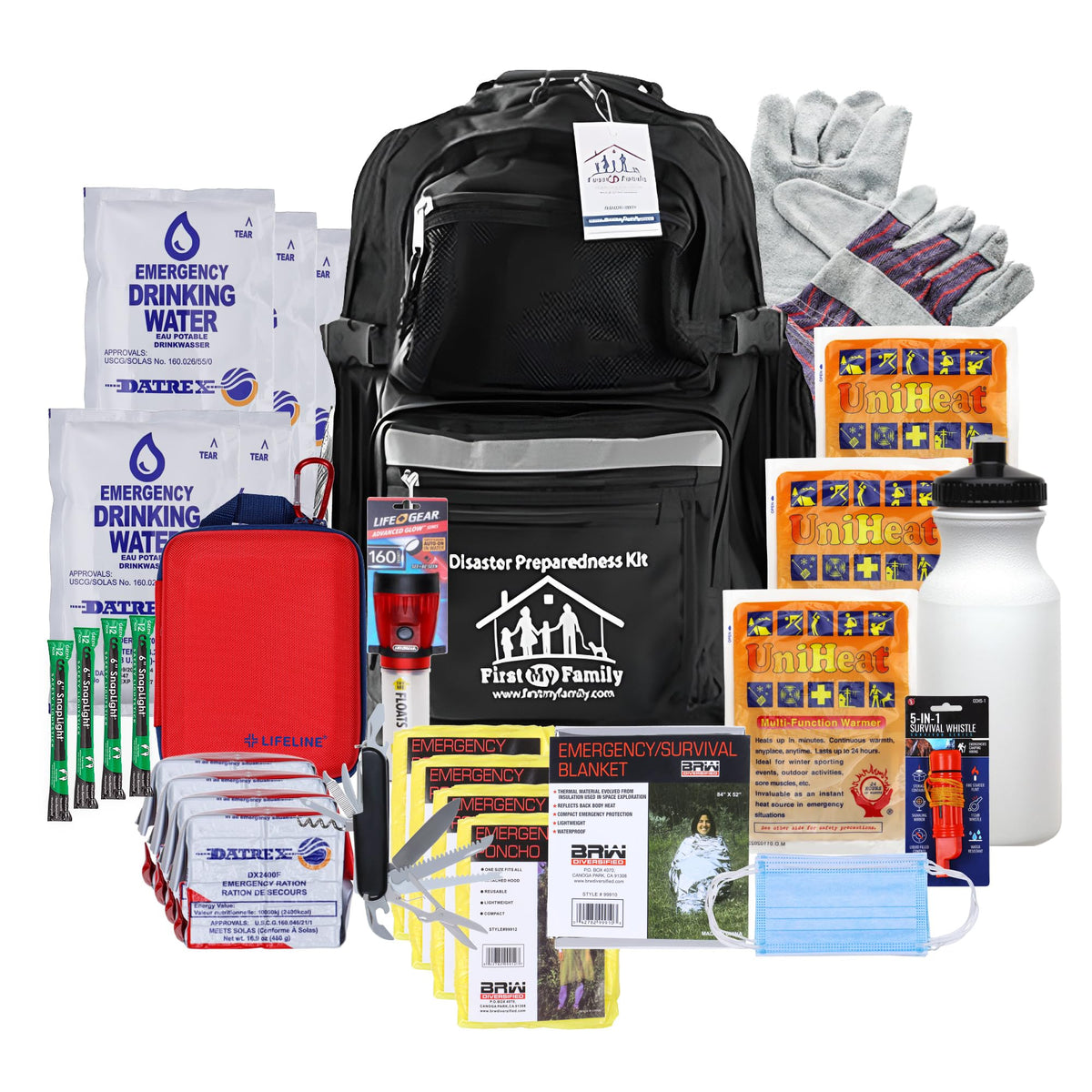 First My Family 4-Person 72-Hour Disaster Preparedness Kit – Emergency Survival Kit with Food, Water & First Aid
