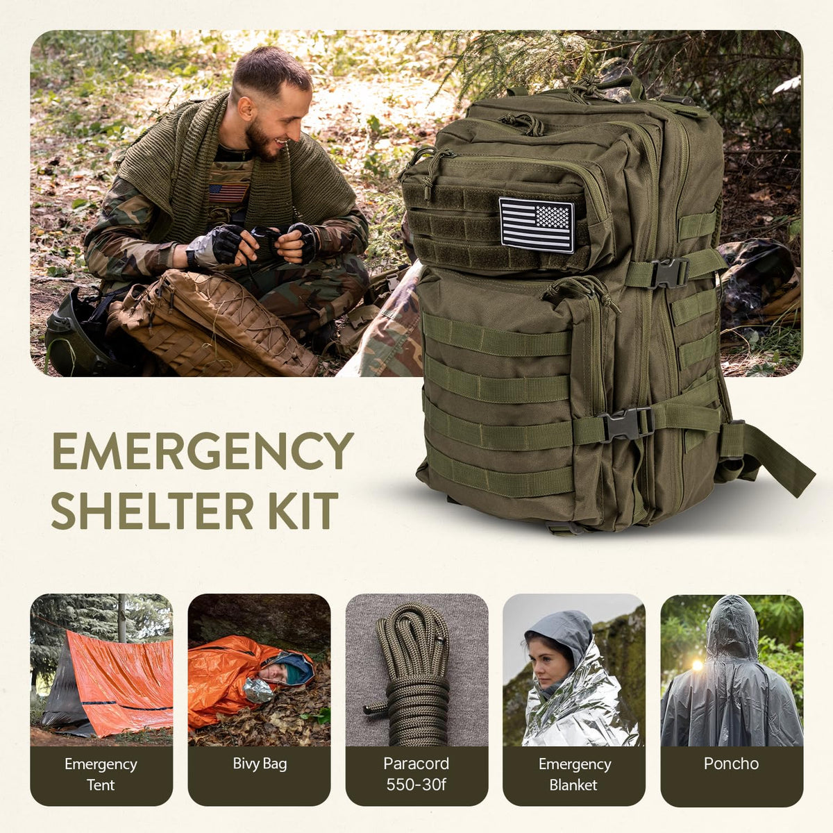 TacPreps 45L Complete 72-Hour Emergency Survival Backpack Kit – Pre-Packed Bug Out Bag for 2 People