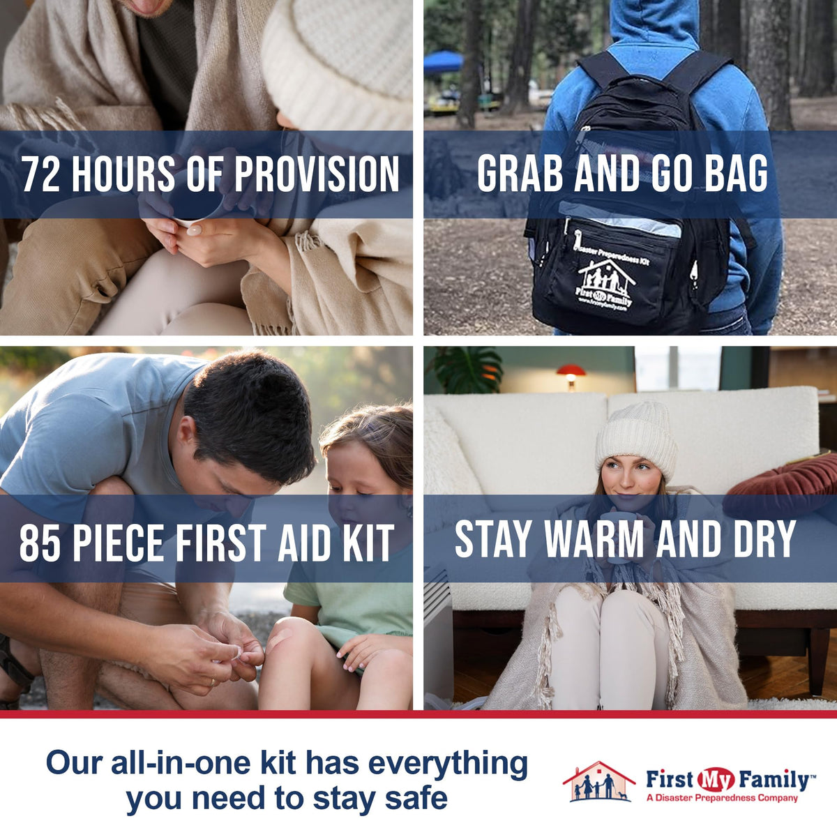 First My Family 4-Person 72-Hour Disaster Preparedness Kit – Emergency Survival Kit with Food, Water & First Aid
