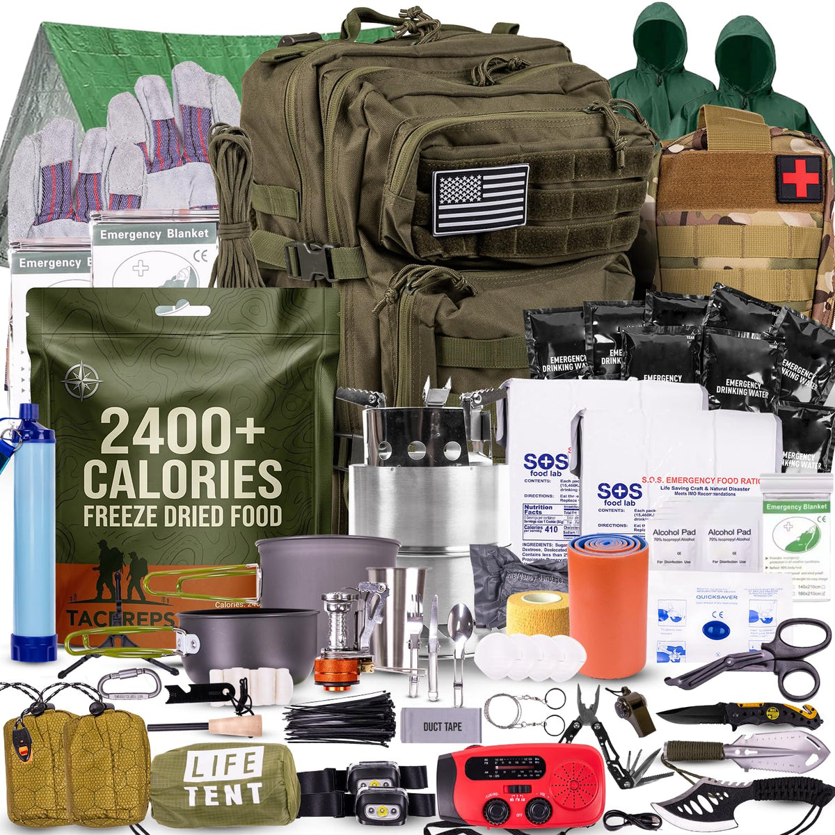 TacPreps 45L Complete 72-Hour Emergency Survival Backpack Kit – Pre-Packed Bug Out Bag for 2 People