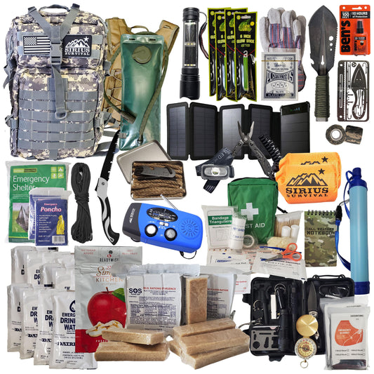 Sirius Survival 72 Hour Bug Out Bag for 2 – Premium Pre-Packed Emergency Kit, Digital Camo, 50L Capacity