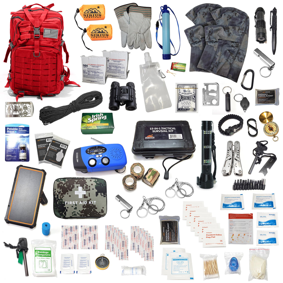 Sirius Pre-Packed 50L Bug Out Survival Backpack – Red Edition Tactical Emergency Kit