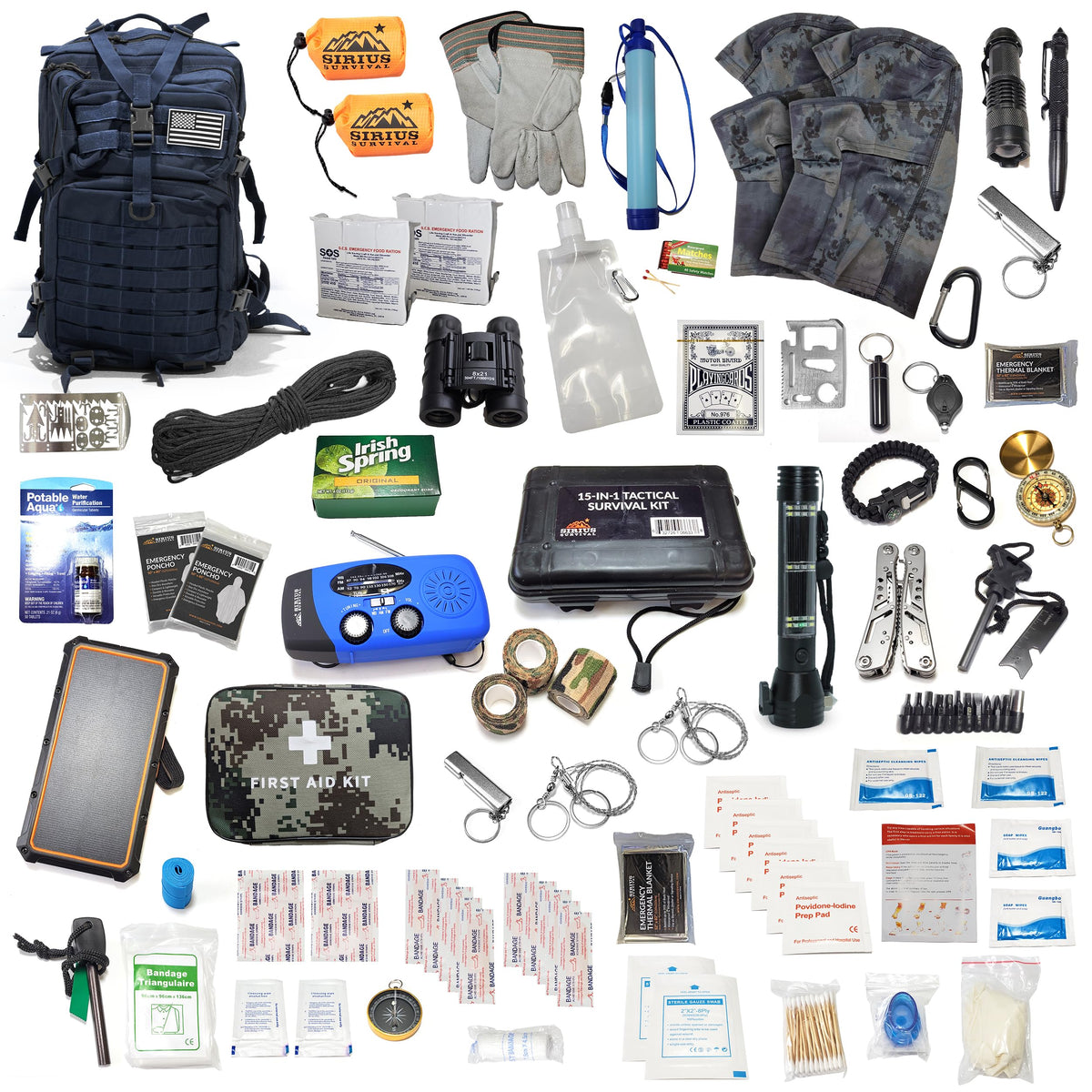 Sirius 72-Hour Tactical Emergency Backpack Kit for 2 – Navy Blue 50L Bug Out Bag