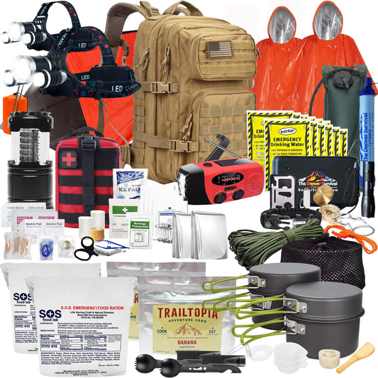 72-Hour Survival Backpack Kit for 2 – Tactical Emergency Go Bag with Food, Water & Gear – Khaki