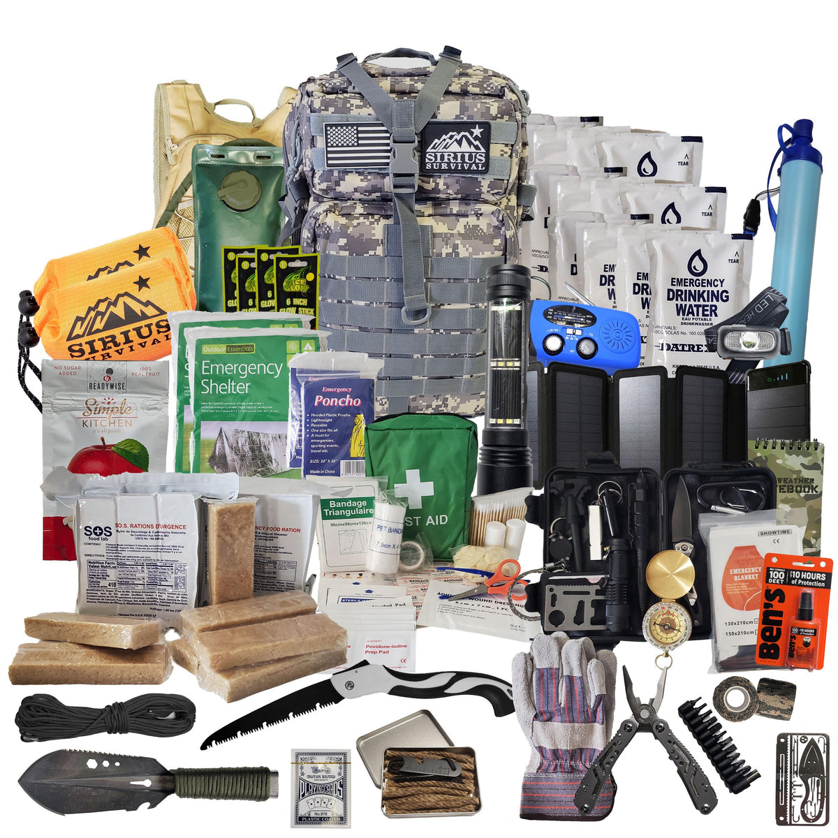 Sirius Survival 72 Hour Bug Out Bag for 2 – Premium Pre-Packed Emergency Kit, Digital Camo, 50L Capacity