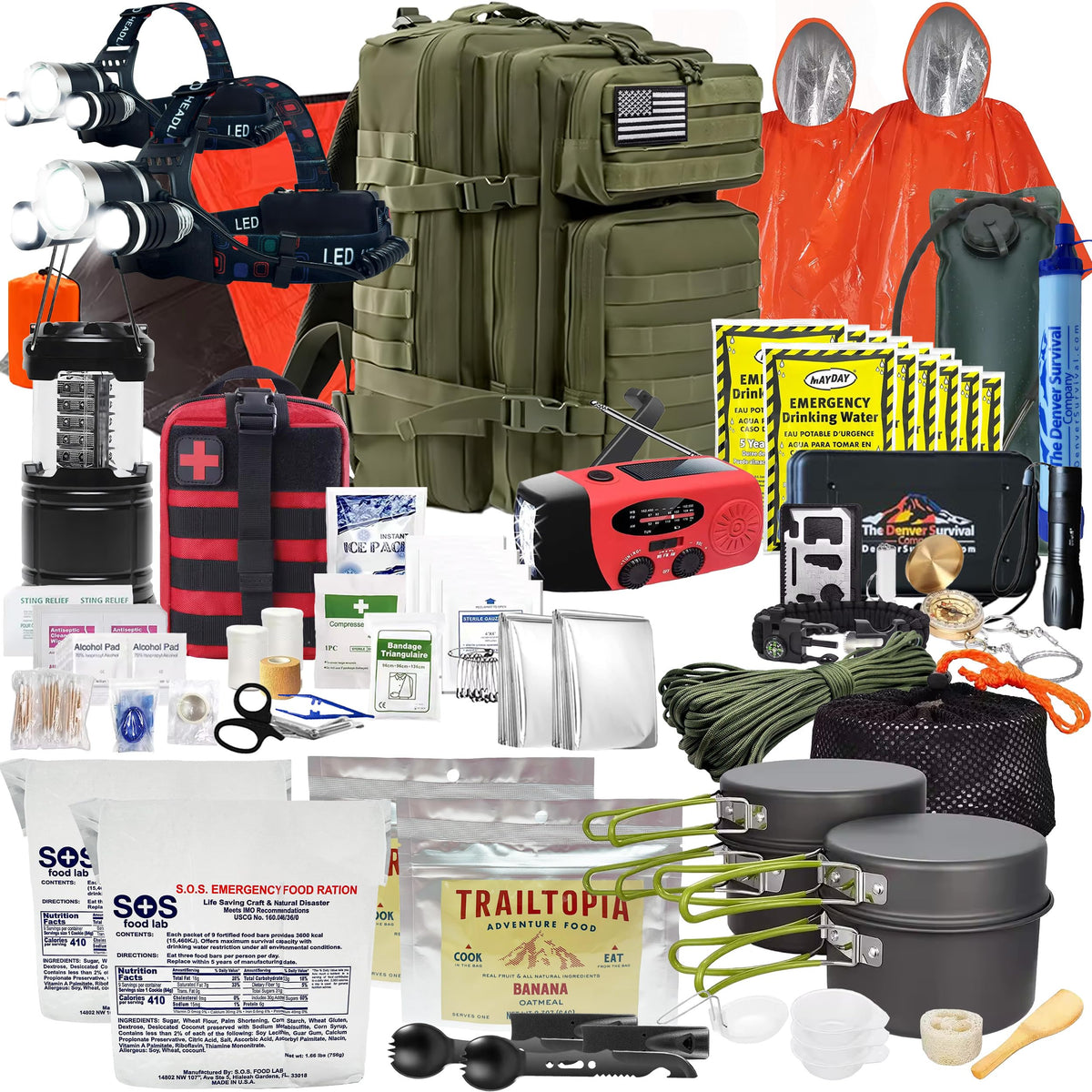 Denver Premium 72-Hour Emergency Survival Go Bag – Green Edition for 2 People