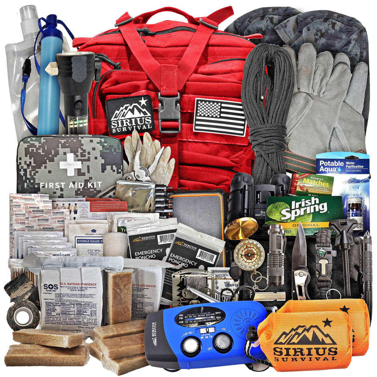 Sirius Pre-Packed 50L Bug Out Survival Backpack – Red Edition Tactical Emergency Kit
