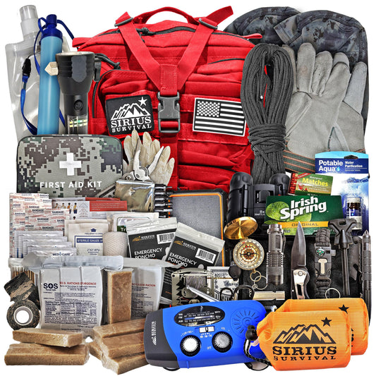 Sirius Pre-Packed 50L Bug Out Survival Backpack – Red Edition Tactical Emergency Kit