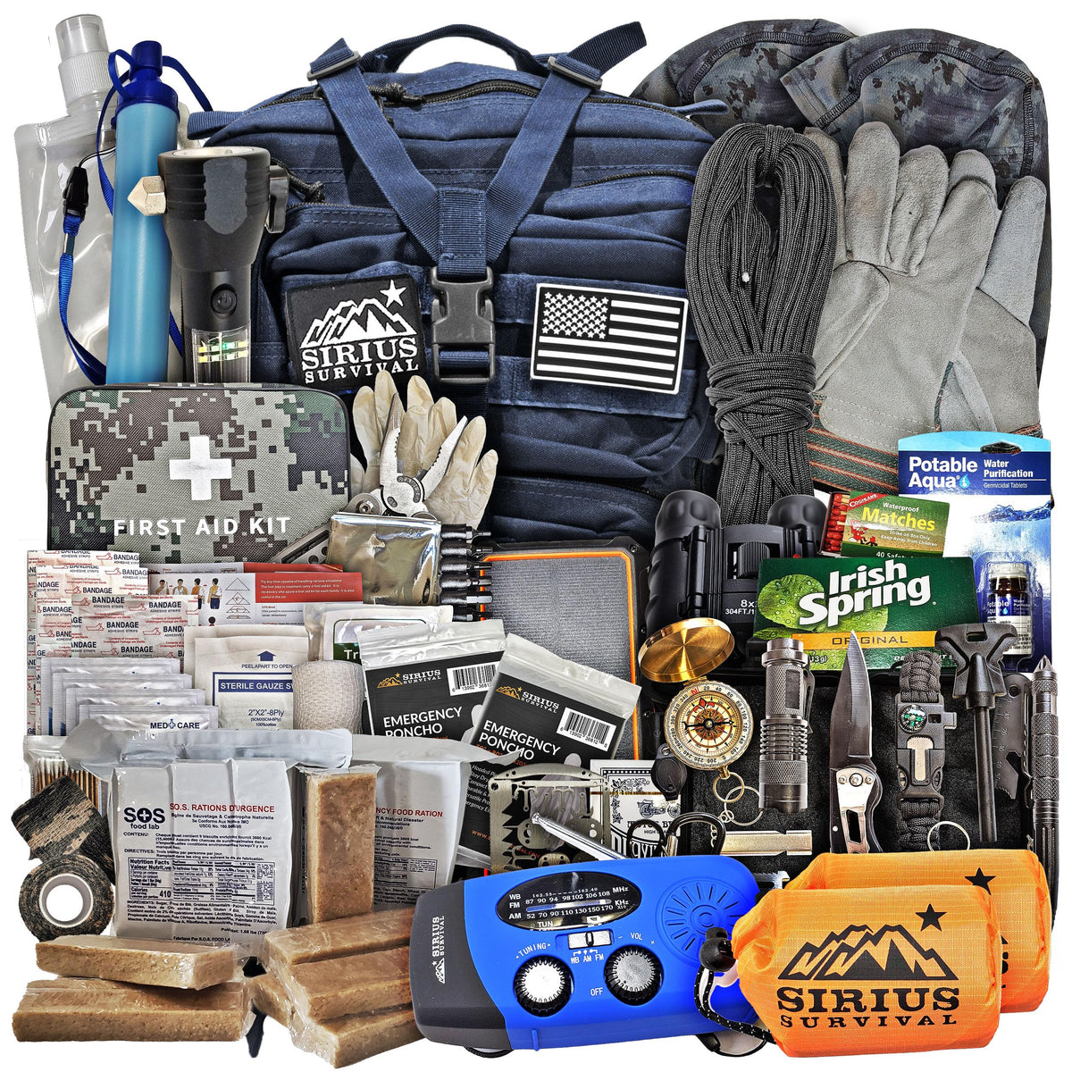 Sirius 72-Hour Tactical Emergency Backpack Kit for 2 – Navy Blue 50L Bug Out Bag